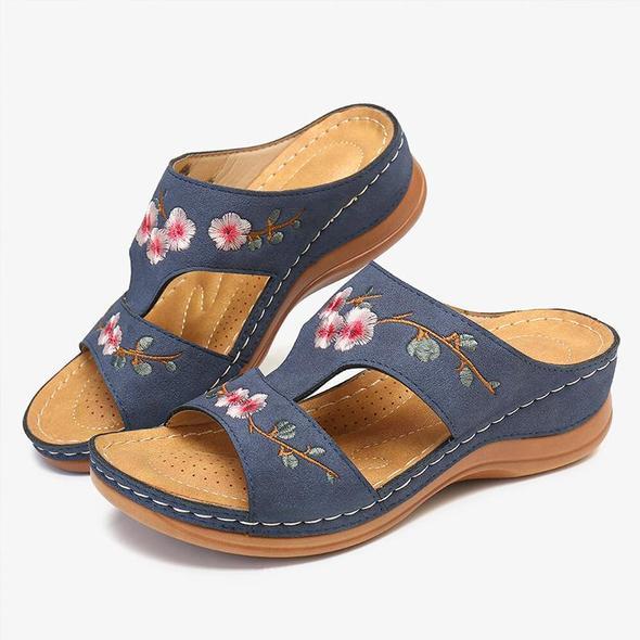 Blumen bestickte Vintage Casual Wedges Sandalen