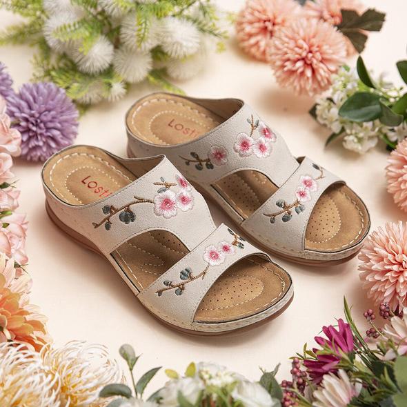 Blumen bestickte Vintage Casual Wedges Sandalen