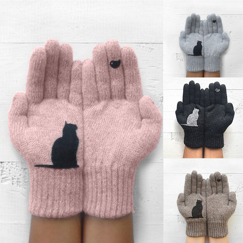 Handschuhe aus Baumwolle Bedruckt mit Katzenmotiv