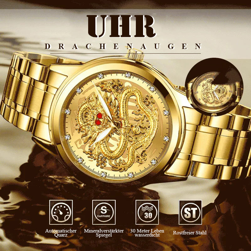 Goldene Uhr mit Drachenprägung