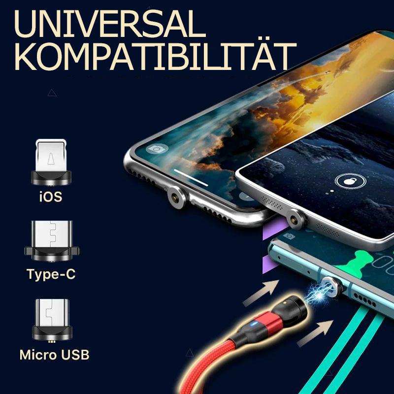 3-in-1-Universal-Magnet-kompatibles, um 360 ° drehbares, kostenloses Ladekabel