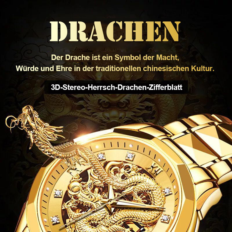 Goldene Uhr mit Drachenprägung