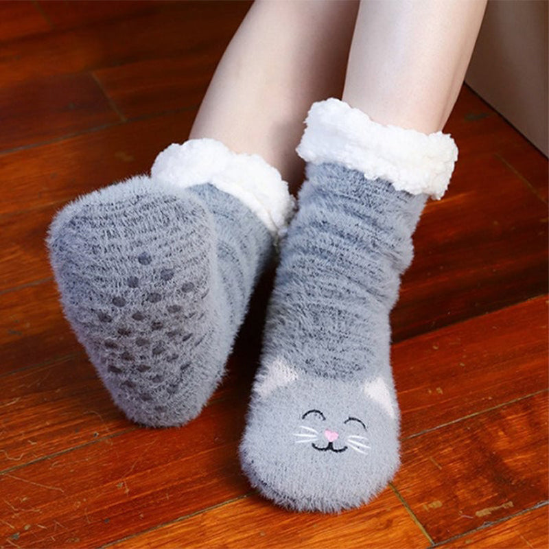 Damen Fuzzy Cat Socken mit Greifern