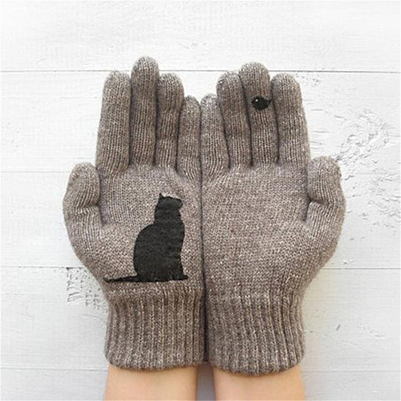 Handschuhe aus Baumwolle Bedruckt mit Katzenmotiv