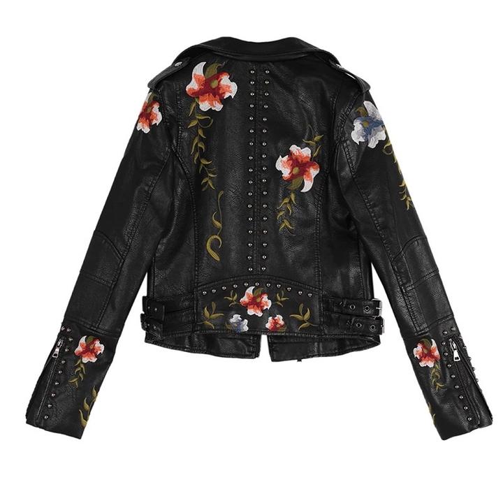 Lederjacke mit Blumenprint