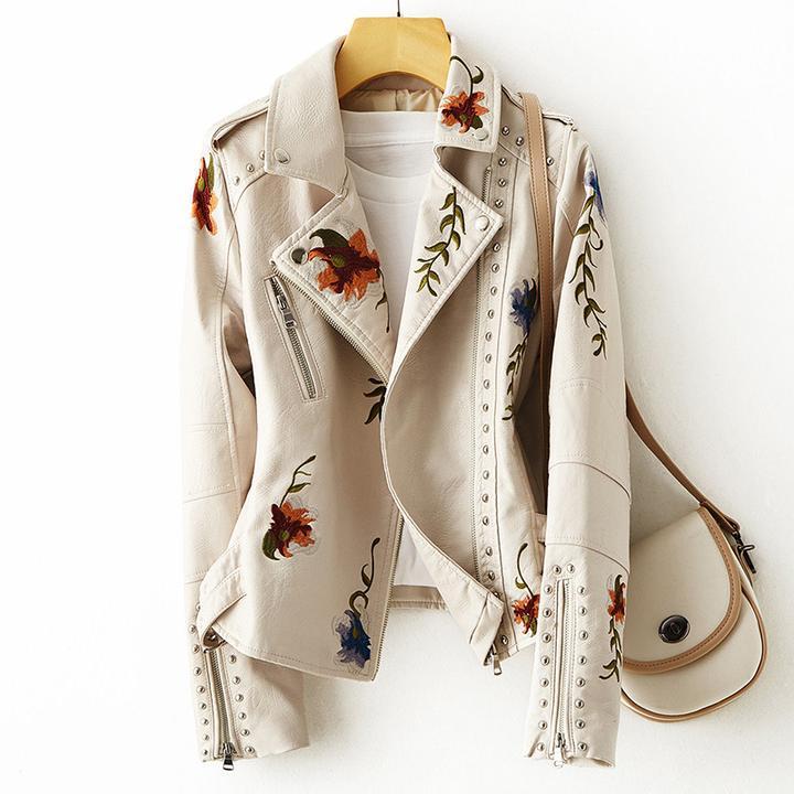 Lederjacke mit Blumenprint