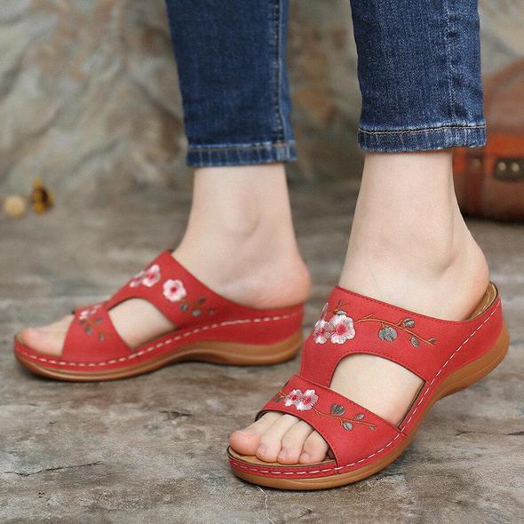 Blumen bestickte Vintage Casual Wedges Sandalen