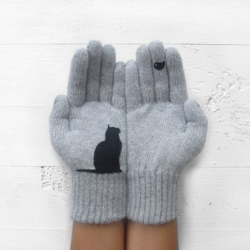 Handschuhe aus Baumwolle Bedruckt mit Katzenmotiv