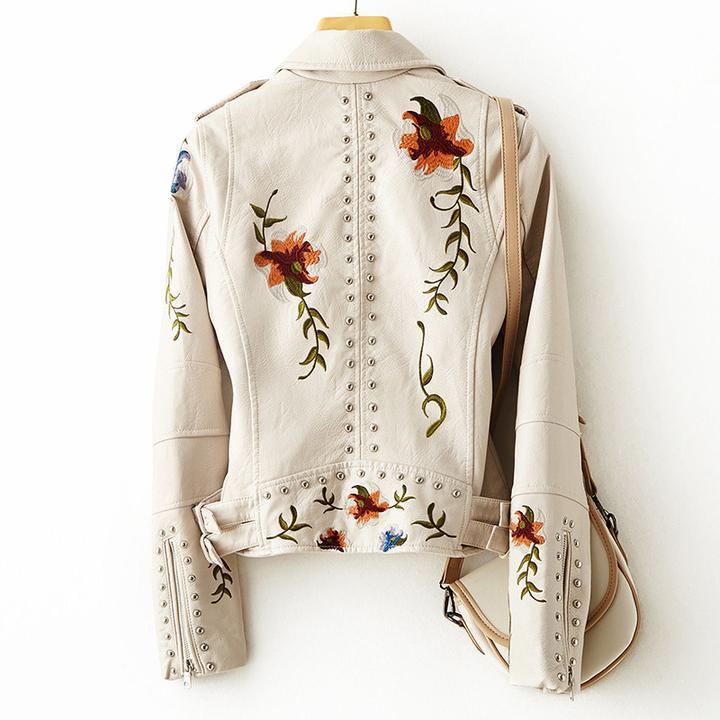 Lederjacke mit Blumenprint