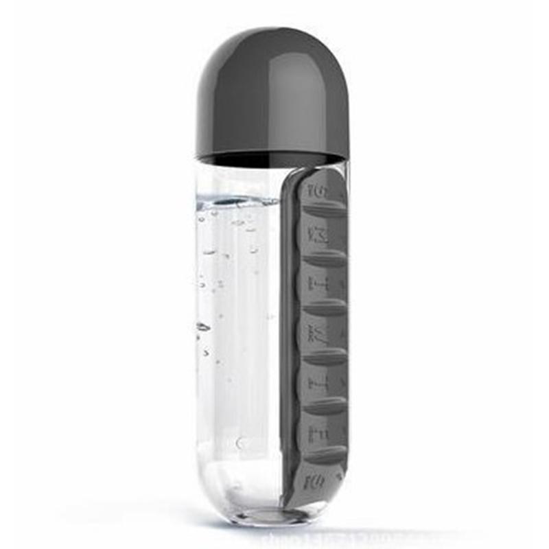 Tragbare 2-in-1-Wasserflasche mit Pillendose für 7-Tage-Planung