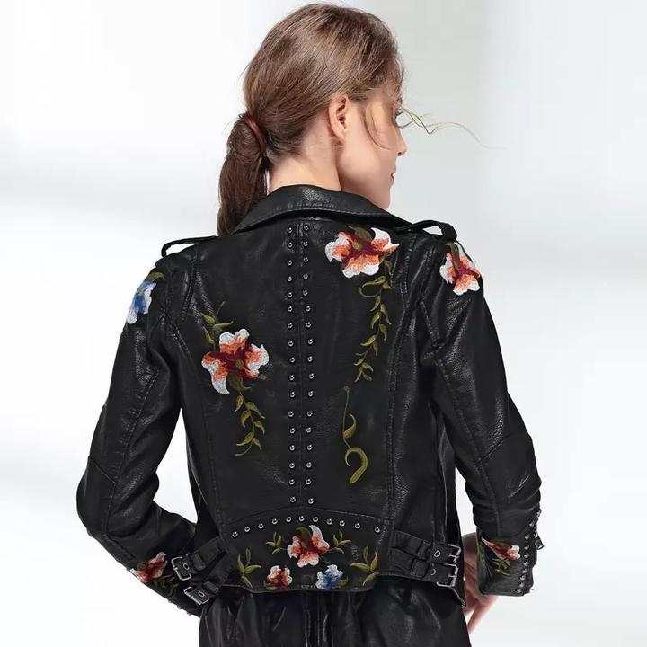 Lederjacke mit Blumenprint