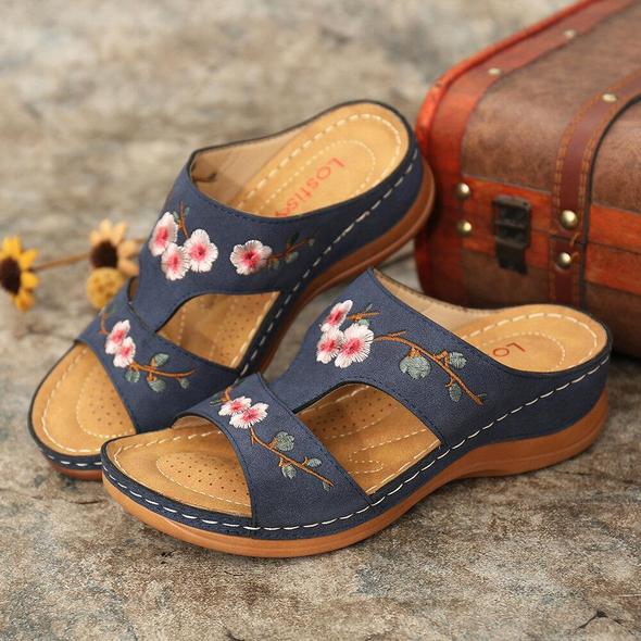 Blumen bestickte Vintage Casual Wedges Sandalen