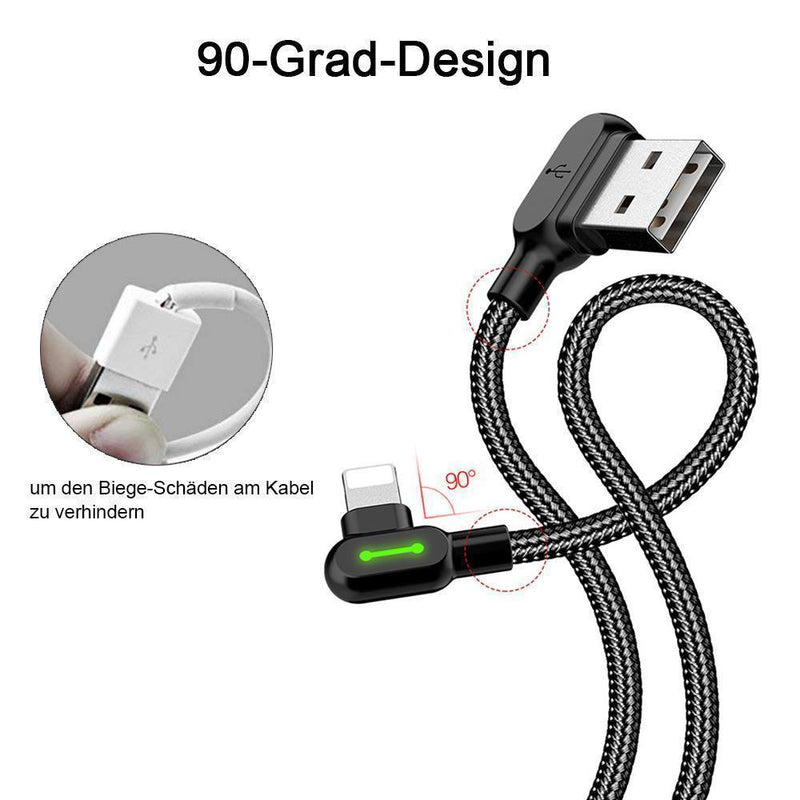 Bequee Lightning-USB Aufladung Kabel mit 90-Grad-Design für iOS und Android - hallohaus