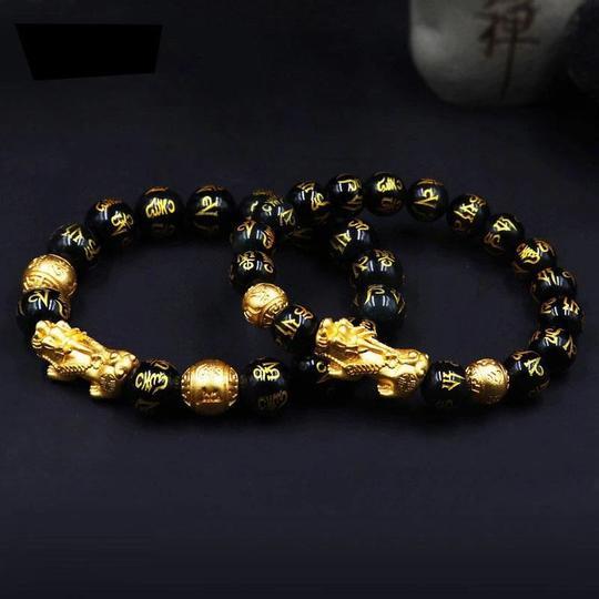 Schwarzes Obsidianarmband Feng Shui Pixiu