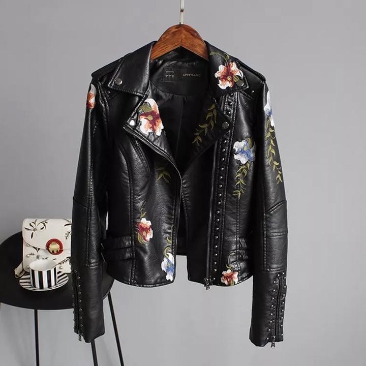 Lederjacke mit Blumenprint