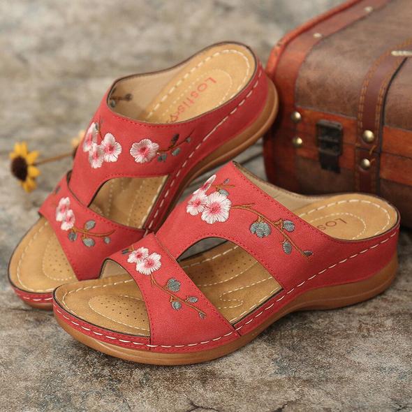 Blumen bestickte Vintage Casual Wedges Sandalen