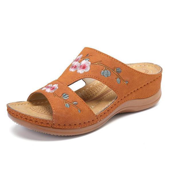 Blumen bestickte Vintage Casual Wedges Sandalen